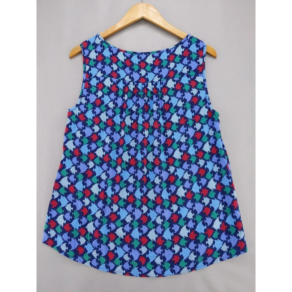 Talbots Tank Top Women Medium Blue Fish Print Sleeveless Rayon Blouse
